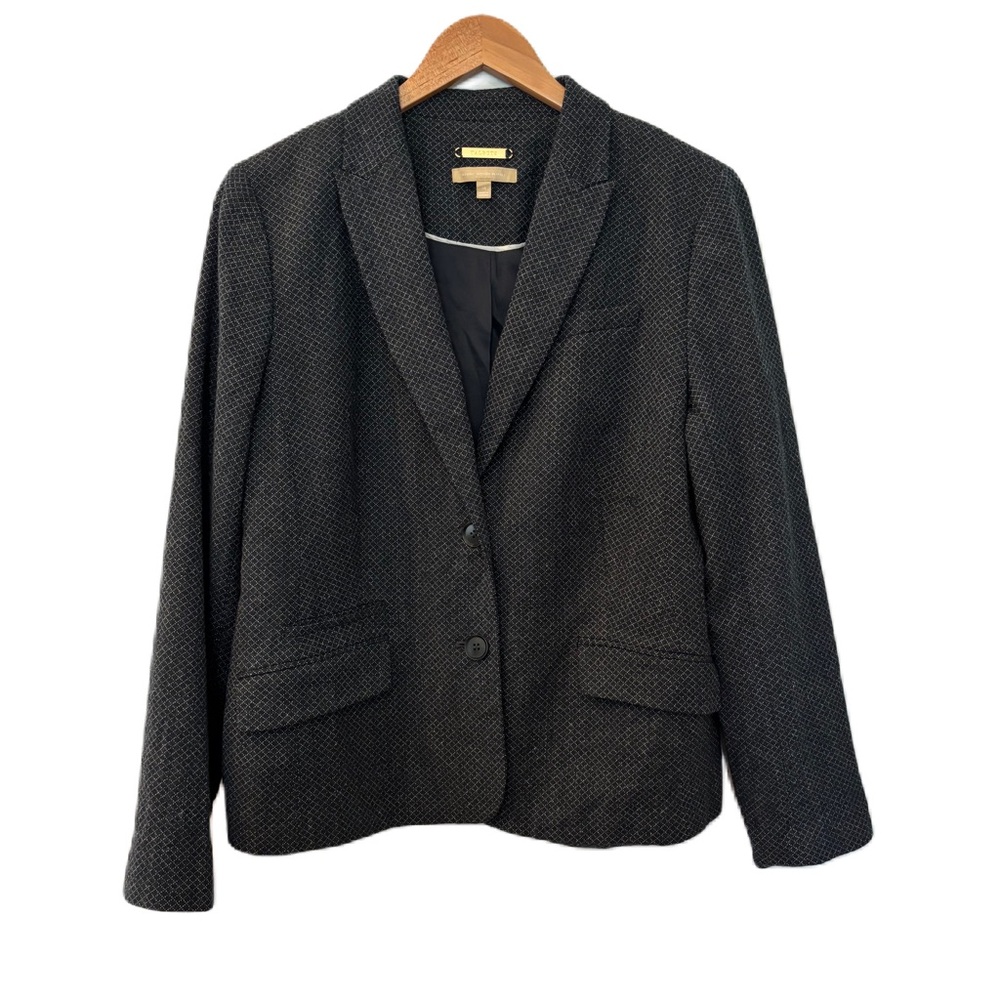 Talbots Italian Wool Navy Diamond Patterned Blazer Size 14